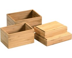 Set van 4 Opbergkistjes gemaakt van FSC Bamboe, Houten Opbergdozen voor Keuken- Hobby- Woon- en Kinderkamer, Stapelbaar