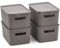 Set van 4 opbergmanden 6 liter met deksel - Manden in rotan-look voor keuken en kledingkast storage basket