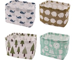 Set van 4 Opbergmanden van Stof, Vouwbare Boxen met 2 Handvatten voor Desk en Huishoudelijke Organisatie, 20x16x14cm, Ideaal voor Kleding, Speelgoed en Accessoires