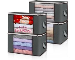Set van 4 opbergzakken van 90 liter, opbergdoos met deksel, grote verhuisdozen, opvouwbare opbergdoos onder het bed voor kleding, dekbedden en beddengoed, opbergdozen voor kleding (grijs)