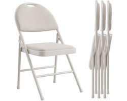 Set van 4 Opvouwbare Klapstoelen – Stoffen Zitting & Rugleuning – Metalen Frame – Stapelbaar – Binnen & Buiten – Vergaderstoel, Feeststoel, Conferentiestoel – Draagvermogen 150 kg - Beige/Creme