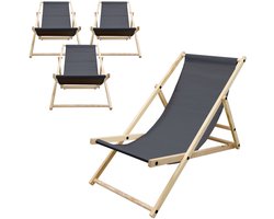Set van 4 opvouwbare ligstoel antraciet hout verstelbare rugleuning tot 120 kg ligstoel tuinligstoel strandligstoel