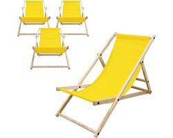 Set van 4 opvouwbare ligstoel geel hout verstelbare rugleuning tot 120 kg ligstoel tuinligstoel strandligstoel