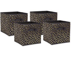 Set van 4 Opvouwbare Opbergboxen Kubus - Niet-geweven Stof - Zwart met Gouden Stippen - 28x28x28 cm