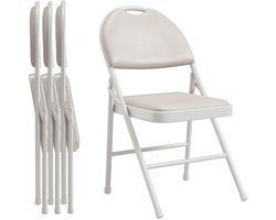 Set van 4 Opvouwbare Stoelen - Stapelbaar Comfort design met Rugleuning - voor feesten en kantoor - Beige PU Leer en Metaal - Grijs