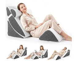 Set van 4 orthopedische wigkussens met traagschuim, verstelbare driehoekige vorm voor rug- en beenondersteuning, wasbare hoes