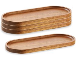 Set van 4 Ovale Dienbladen van Hout 29x10 cm - Voor Kaasplankjes, Fruit en Borrelhapjes