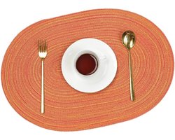 Set van 4 Ovale Geweven Placematsets, Wasbaar, Antislip, 50 x 35 cm, Warmtebestendige Tafelonderzetters, Eetkamer Decoratie, Keukenaccessoires, Oranje