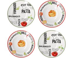 Set van 4 pastaborden met decor 2x groen & 2x rood 26,5cm - 27020606