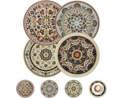 Set van 4 placemats, rond, bohemien met 4 onderzetters, 22 cm, antislip rubberen placemats, afwasbaar, absorberend, rustiek, voor keuken, eetkamer, feest, decoratie