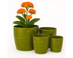 Set van 4 Plantenpotten - Donkergroen Marmer - Duurzaam voor Binnen en Buiten