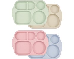 Set van 4 plastic kinderborden, borden met verdelers, onbreekbare dinerborden, kinderborden, gedeeld plastic met 5 vakken voor volwassenen kinderen