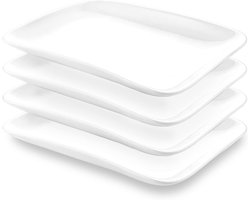 Set van 4 Porseleinen Serveerplaten, Wit, Rectangular, Ideaal voor Desserts, Salades en Buffetten, 25.5 x 17.5 x 3 cm
