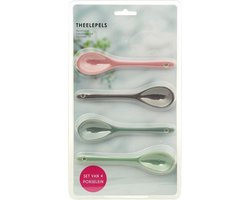 Set van 4 porseleinen theelepels - 12 centimeter - Teaspoons, koffielepel, Cuillères à thè, Teelöffel - roze, paars, groen, blauw, kerstbestek, winterservies, koffielepel, vaatwasser veilig, keramiek