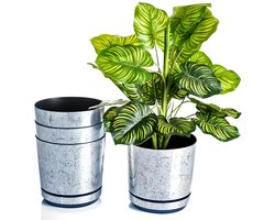 Set van 4 potten met schotel, 18 cm diameter, Oud Zilver design - Modern en stijlvol voor planten, kruiden en bloemen