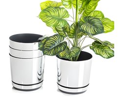 Set van 4 potten met schotel, 18 cm diameter, spiegelend design - Modern, hoogglans, voor planten, kruiden en bloemen