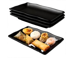 Set van 4 rechthoekige serveerschalen - 20,5 x 12,7 x 2,8 cm - Porselein - Herbruikbaar - Ideaal voor desserts, hapjes en salades
