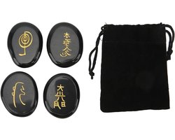 Set van 4 Reiki symbolen stenen in kristal, rood, oranje, geel en groen voor energiehealing en meditatie