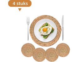 Set van 4 rieten placemats - Hittebestendig en antislip - Bohemian stijl - Rotan placemat - Natuurlijk handgeweven - 30 cm