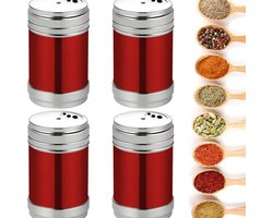Set van 4 roestvrijstalen kruidenstrooiers, kruidenpotjes, voorraadpotjes, zout- en peperstrooier voor kruiden, specerijen, keuken, koken