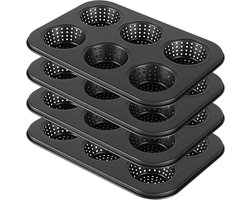 Set van 4 rolvormpjes voor bakken, 6-delige sandwichtray, metalen muffinvorm, perforated rolvorm voor broodjes, anti-aanbaklaag, hittebestendig tot 230 °C, ideaal voor gebak en muffins