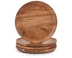 Set van 4 ronde acaciahouten serveerborden - 17,78 cm - Licht en gemakkelijk te reinigen - Servies voor snacks, desserts en klassieke gerechten