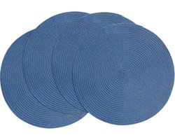 Set van 4 ronde geweven placemats van 38 cm, wasbaar, hittebestendig katoen en polyester, ronde placemats voor de keuken en eettafel - Sail Blue