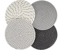 Set van 4 Ronde Katoenen Warmtebestendige Onderzetters - Absorberende Panonderzetters voor Keuken, Antislip, 7 inch, Beige en Grijs Tinten, Ideaal voor Pannen en Servies