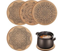 Set van 4 Ronde Kurken Coasters - Hittebestendige, Antislip Tafelbeschermers voor Glazen, Vazen en Potten