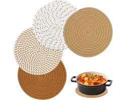 Set van 4 ronde onderzetters van 18 cm, katoenen gevlochten draad, ideaal voor pannen, schalen en borden in de keuken
