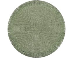 Set van 4 ronde placemats in Boheemse stijl met prachtige kwastjes, slijtvast, hittebestendig, antislip voor keuken, restaurant, eettafel, woondecoratie, 38 cm,groen