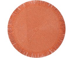 Set van 4 ronde placemats in Boheemse stijl met prachtige kwastjes, slijtvast, hittebestendig, antislip voor keuken, restaurant, eettafel, woondecoratie, 38 cm,oranje rood