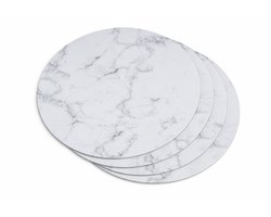 Set van 4 Ronde Placemats Ø38 cm Marmer Look – Ronde Luxe Witte Marmer Tafelmat - Ronde Tafelbescherming – Moderne Tafeldecoratie