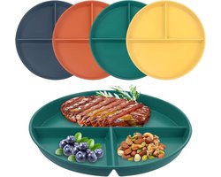 Set van 4 ronde plastic dieetborden - Schokbestendig, herbruikbaar en ideaal voor portiecontrole voor volwassenen en kinderen - 9 inch