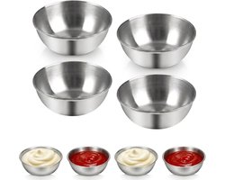 Set van 4 ronde roestvrijstalen dipschalen voor sauzen, ketchup en vingerfood, veelzijdige kommen voor elke gelegenheid