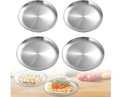 Set van 4 Ronde RVS Borden, Diameter 20 cm en 23 cm, Duurzame Borden voor Kamperen, Picknick en Hiking