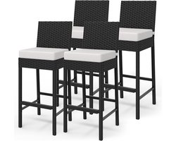 Set van 4 rotan barkrukken beige 71 cm met kussens, draagvermogen 181kg, voor binnen & buiten, de tuin en bij het zwembad