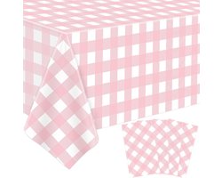 Set van 4 roze buffalo plaid tafelkleedjes, klassiek rechthoekig design voor feestjes, barbecues en picknicks - 51 x 86 Inch