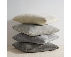 Set van 4 Sierkussenhoezen - Chenille met rotan weefpatroon - Voor bank, woonkamer, slaapkamer, balkon en kinderkamer - Grijs 60x60 cm