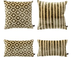 Set van 4 sierkussens | Lorenzo + Leonardo | Olive groen | 45x45 cm - 30x50 cm | Inclusief luxe binnenkussens | Hoii