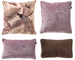 Set van 4 sierkussens - roze - bruin - paars - Maysa - Lewy - Zaya - 60x60 cm - 45x45 cm - 30x50 cm - Dutch Decor - Incusief binnenkussens