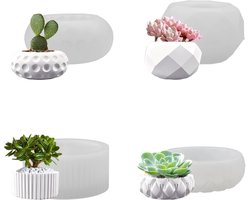 Set van 4 Siliconen Bloempot Mallen voor Beton en Zelfgemaakte Bloempotten - Creatieve Tuinaccessoires en DIY Projecten