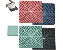 Set van 4 siliconen pannenlappen – Opvouwbare, vierkante onderzetters en panmatten – Antislip, inklapbare onderzetters voor hete pannen en borden