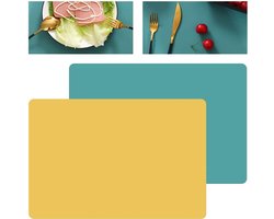 Set van 4 siliconen placemats, groen en geel gestreept, wasbaar, antislip, voor eettafels, restaurants en keukens, 40 cm x 30 cm.