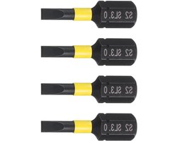 Set van 4 Slotted Schroefbits met 1/4" Hex Shank en Magnetische Platte Kop voor Meubelmontage en DIY Reparaties, S2 Staal 25mm/1" Lengte