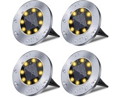 Set van 4 solar grondspots – solar tuinverlichting - zonnelamp - Tuinverlichting – 13 x 11,5 x 11,5 cm – Metaal – Zilver