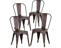 Set van 4 Stapelbare Industriële Eetkamerstoelen, Vintage Metaal Binnen/Buiten