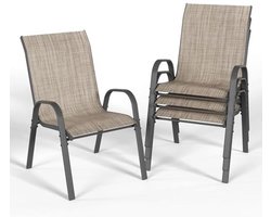 Set van 4 Stapelbare Tu Stoelen - Hoge Rug - Ademend Textiel - Stalen Frame - Perfect voor Tuin, Balkon en Terras
