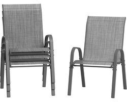 Set van 4 Stapelbare Tuinstoelen - Ademend Textilene - Weerbestendig & Roestvrij Metaal - Comfortabele Stoelen voor Tuin, Balkon en Terras - Grijs