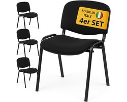 Set van 4 Stapelbare Wachtkamerstoelen met Zachte Zitting en Metalen Frame - Vergaderstoel voor Receptie en Thuiskantoor